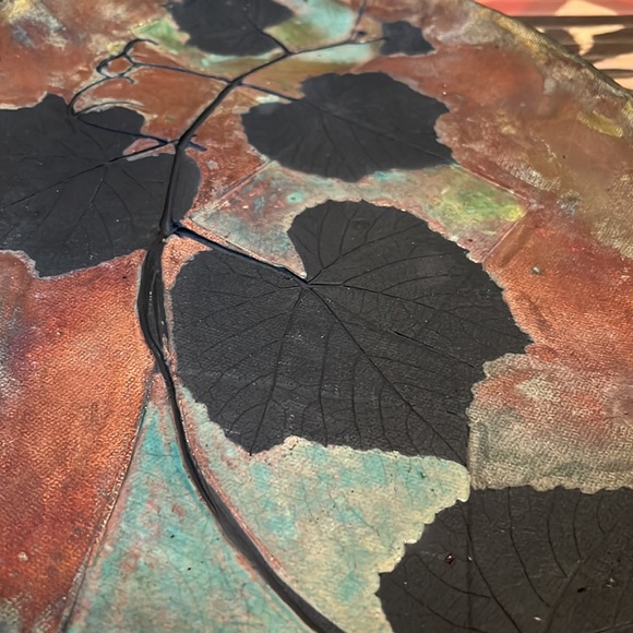 Artisan Signed Ceramic Oval Wall Hanging with Leaves - Picture 2 of 4